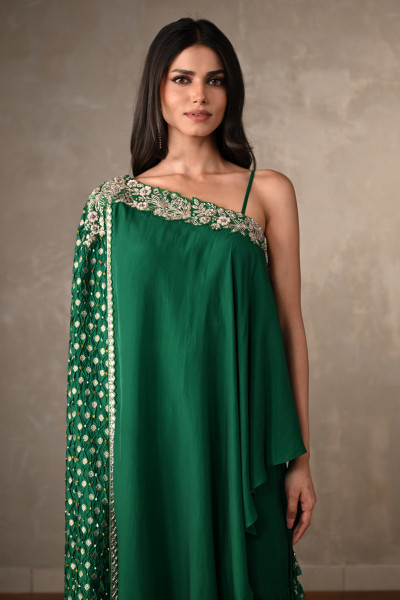 Bottle Green One-Shoulder Co-Ord Set