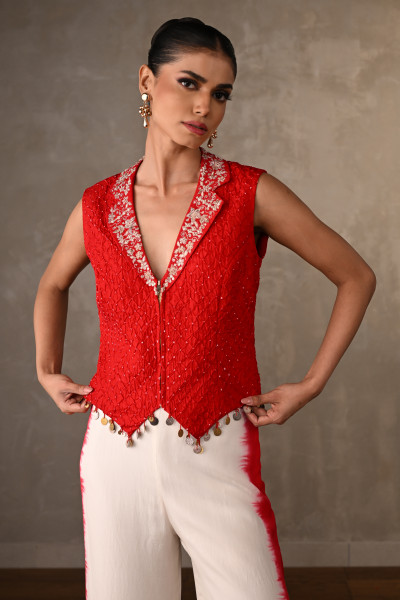 Bandhej Coin-Edge Waistcoat Set