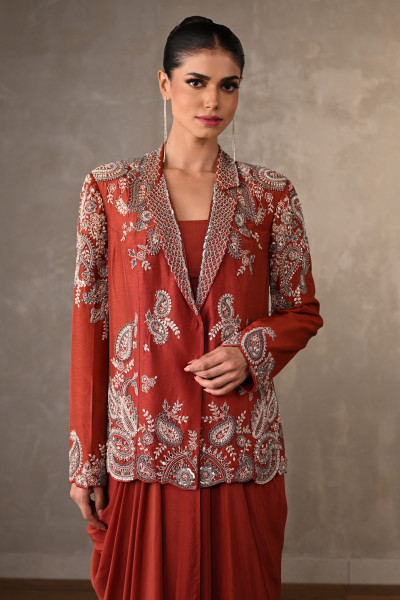 Rust Royale Embellished Drape Ensemble
