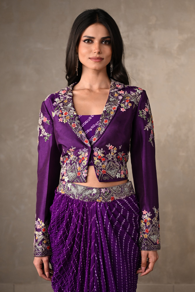 Royal Amethyst Draped Silk Ensemble