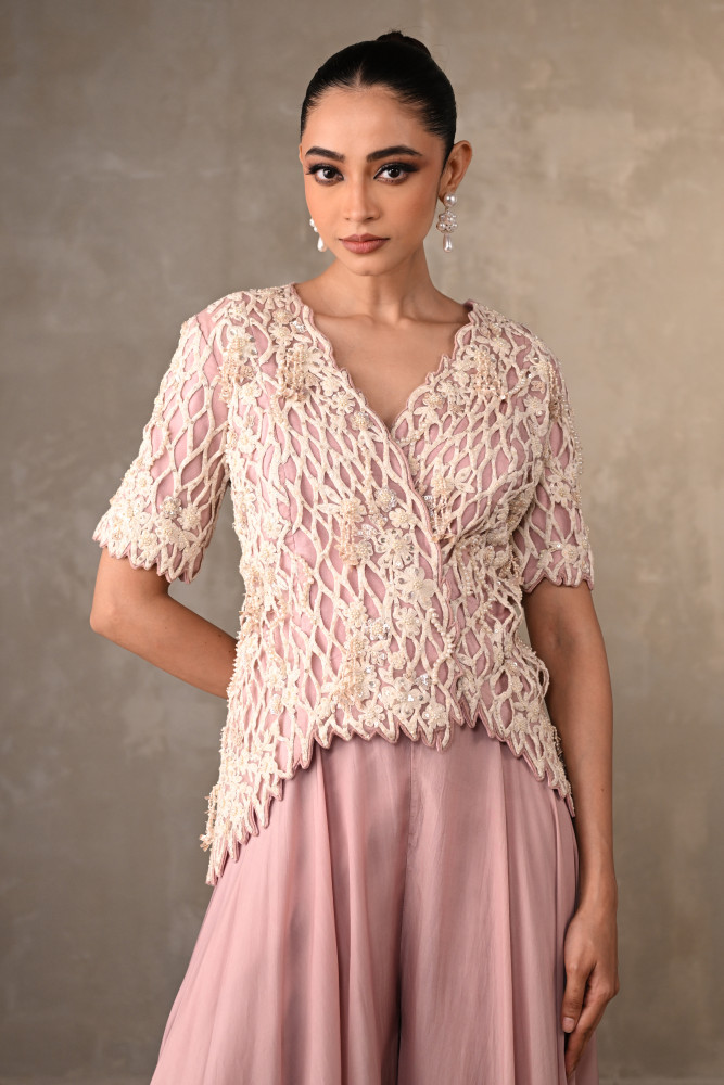 Image of Blush Cutwork Embroidered Silk Co-Ord Set
