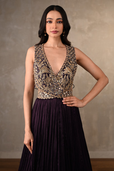 Moss Mirror Embroidered Pleated Gown