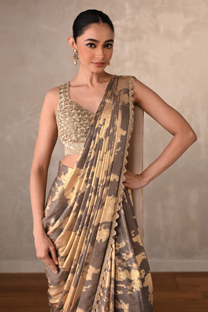 Molten Gold Foil Drape Saree