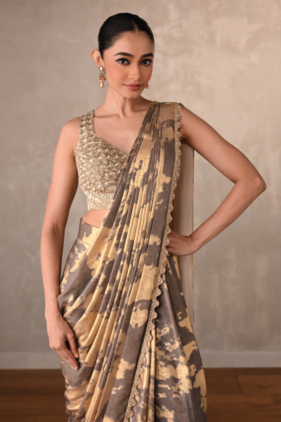 Molten Gold Foil Drape Saree