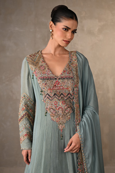 Sky Blue Luxe Embroidered Organza Anarkali