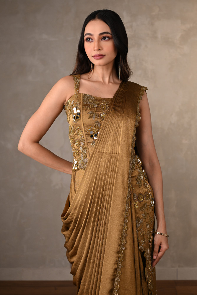 Golden Aura Embellished Draped Gown