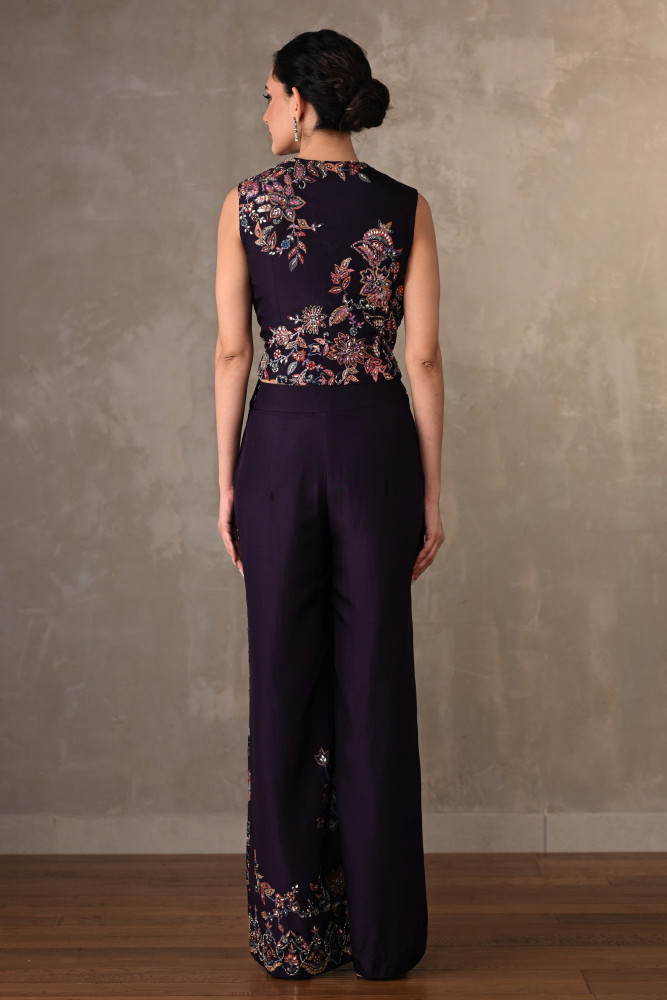 Midnight Bloom Embellished Silk Co-Ord Set