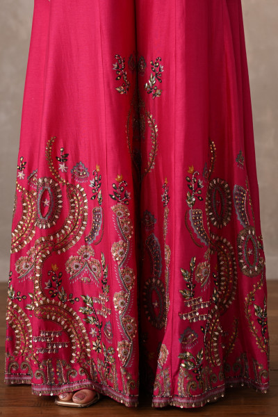 Rani Silk Jacket And Sharara Set With Intricate Embroidery