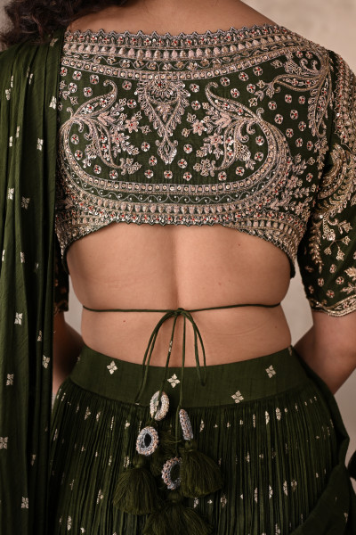 Olive Zari Tassel Drape Saree