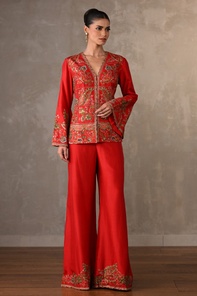 Crimson Silk Embroidered Co-Ord Set