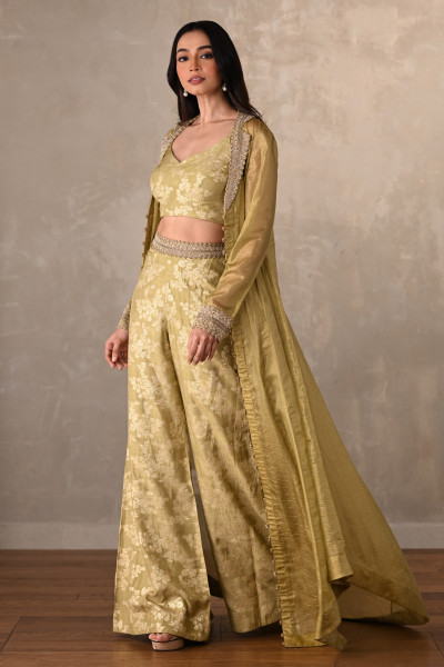Pista Green Brocade Jacket Set