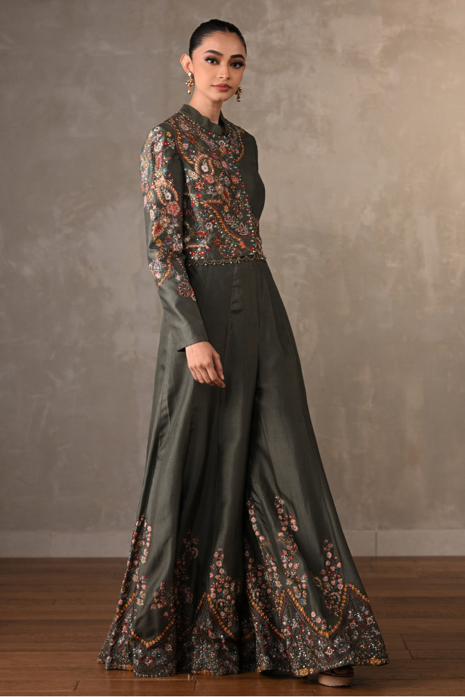 Silk Cropped Top Suit Co-ord