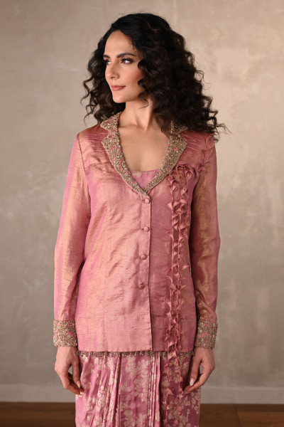 Tissue Jacket With Banarasi Draped Skirt Ensemble