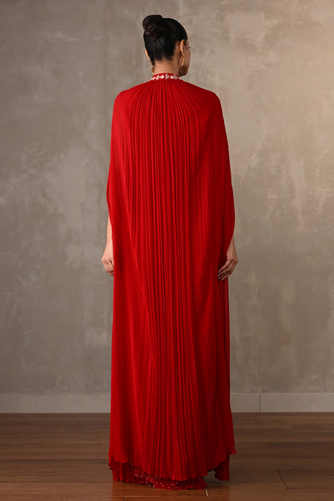 Zardosi Embellished Cape Set With Bandhej Drape Skirt