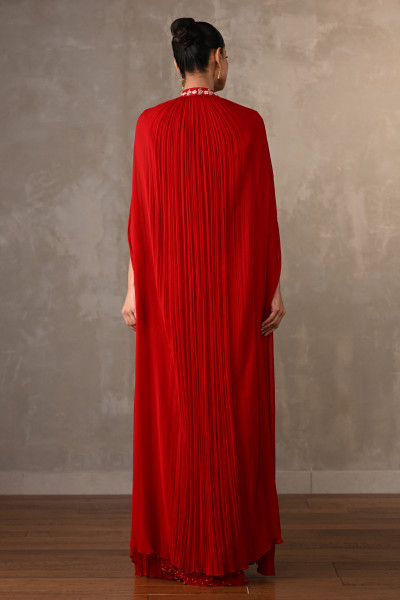 Zardosi Embellished Cape Set With Bandhej Drape Skirt