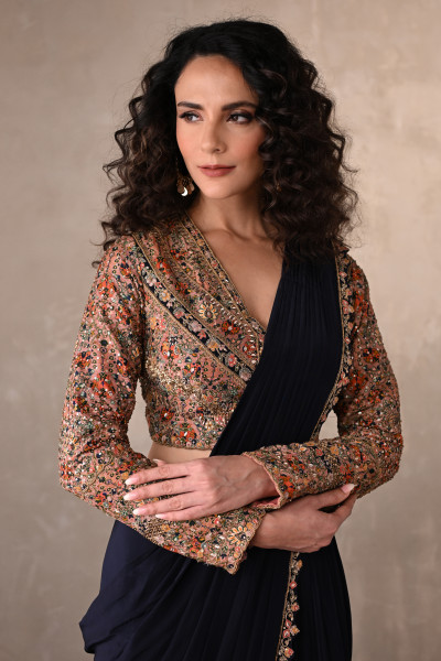 Midnight Enchant Crepe Drape Saree