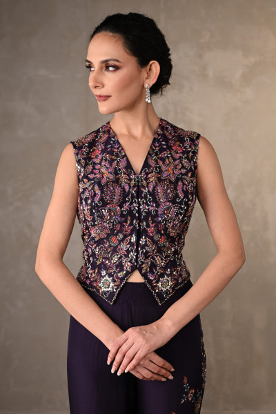 Midnight Bloom Embellished Silk Co-Ord Set