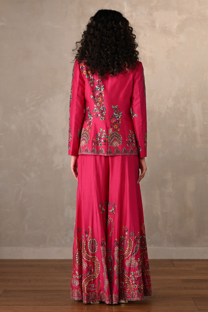 Rani Silk Jacket And Sharara Set With Intricate Embroidery