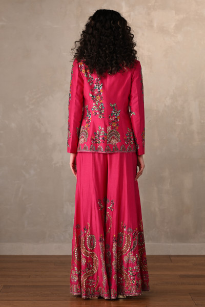 Rani Silk Jacket And Sharara Set With Intricate Embroidery