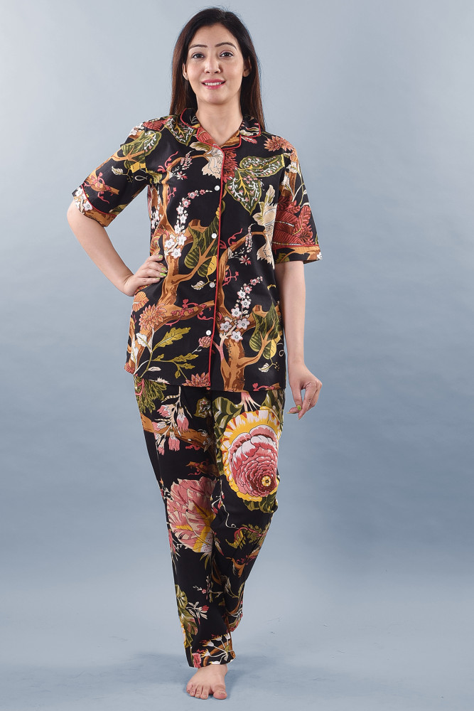 Cotton Floral Printed Collared Shirt &amp; Pyjama Night Suit Set
