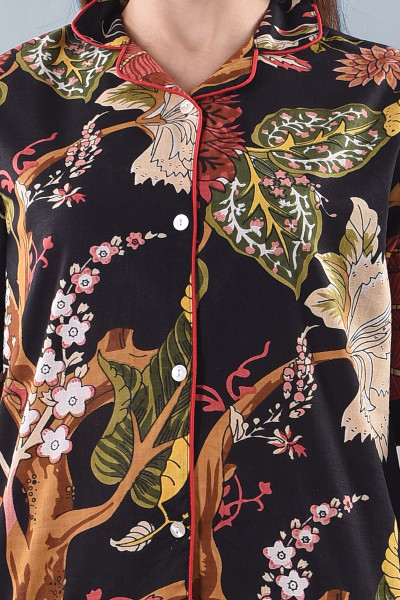 Cotton Floral Printed Collared Shirt & Pyjama Night Suit Set