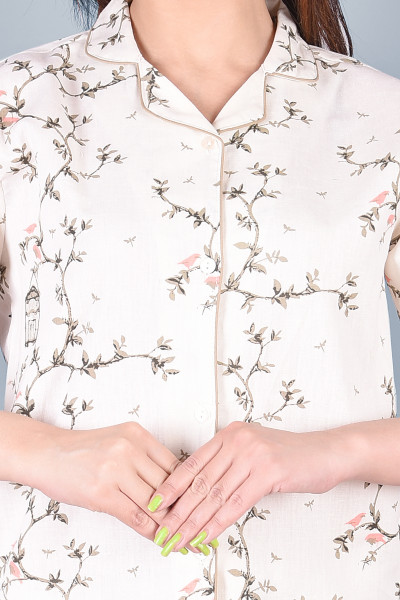 Cotton Floral Printed Collared Shirt & Pyjama Night Suit Set