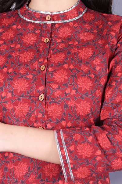 Women Pure Cotton Straight Mandarin Collar Kurta Pant Set