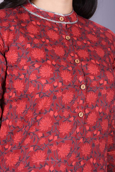 Women Pure Cotton Straight Mandarin Collar Kurta Pant Set