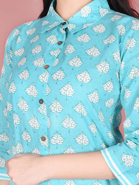 Women Pure Cotton A-line Collared Neck Kurta Palazzo DupattaSet
