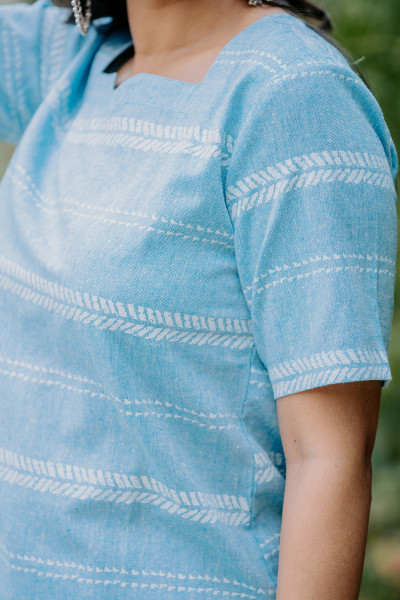Light Blue Printed Cotton Top