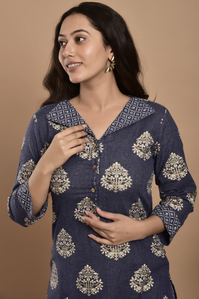 Women Pure Cotton Straight Collared Neck Kurta Pant Set