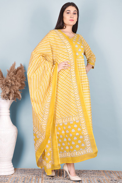 Women Pure Cotton A-line V Neck Kurta Palazzo DupattaSet