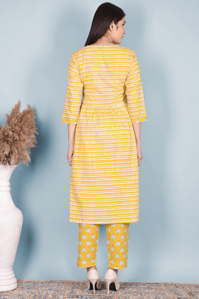Women Pure Cotton A-line V Neck Kurta Palazzo DupattaSet
