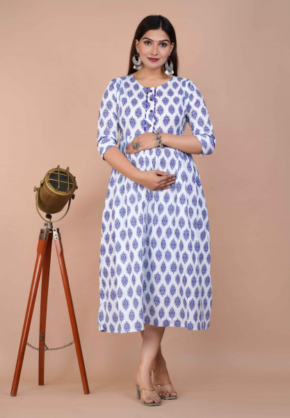 Cotton Floral Printed Maternity Feeding DressKurti with Zipper Maternity Gown for Women Feeding Dress