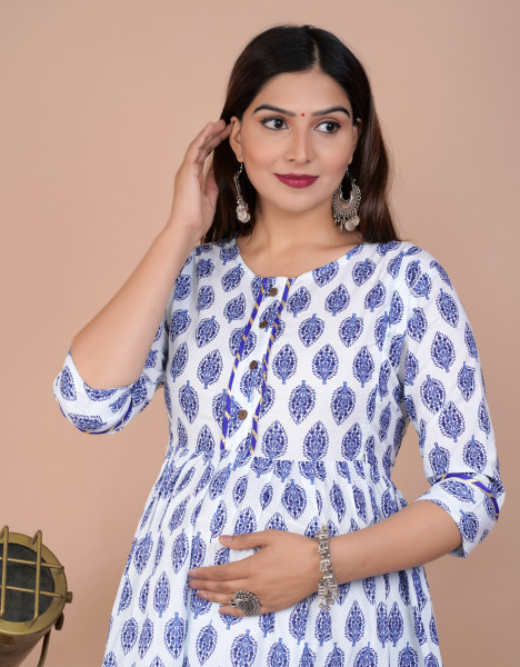 Cotton Floral Printed Maternity Feeding DressKurti with Zipper Maternity Gown for Women Feeding Dress