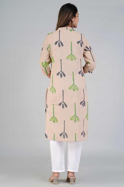 Peach Abstract Printed Straight Cotton Kurta