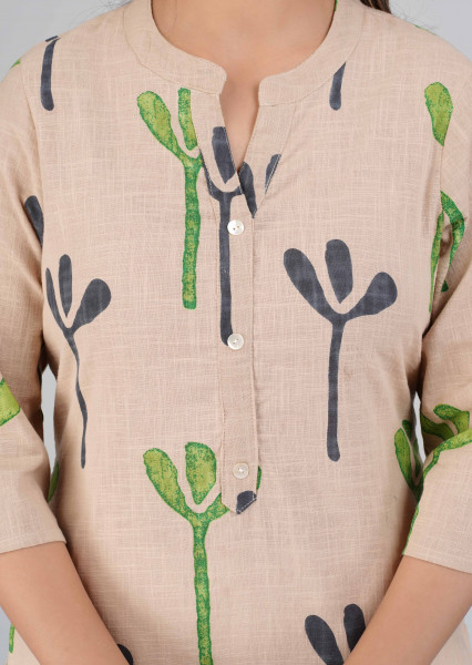 Peach Abstract Printed Straight Cotton Kurta
