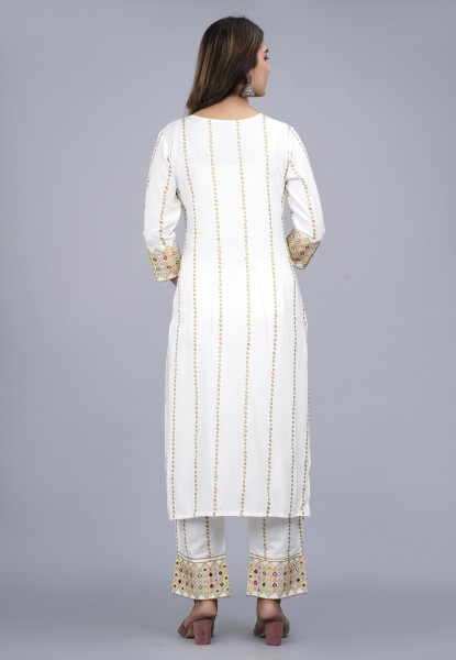 Women Cotton Rayon Straight Round Neck Kurta Palazzo DupattaSet