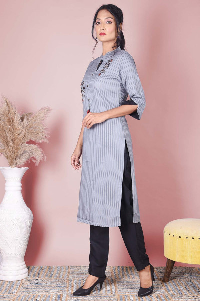 Women Cotton Rayon Straight Round Neck Kurta Pant Set