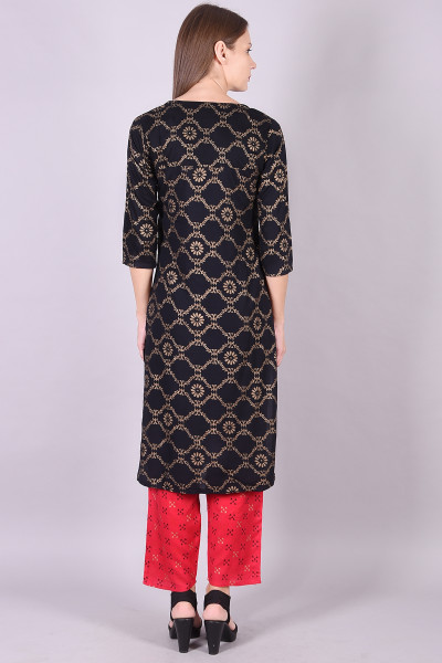 Women Cotton Rayon Straight Round Neck Kurta Palazzo Set