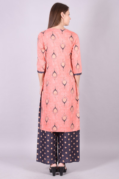 Women Cotton Rayon Straight Round Neck Kurta Palazzo Set