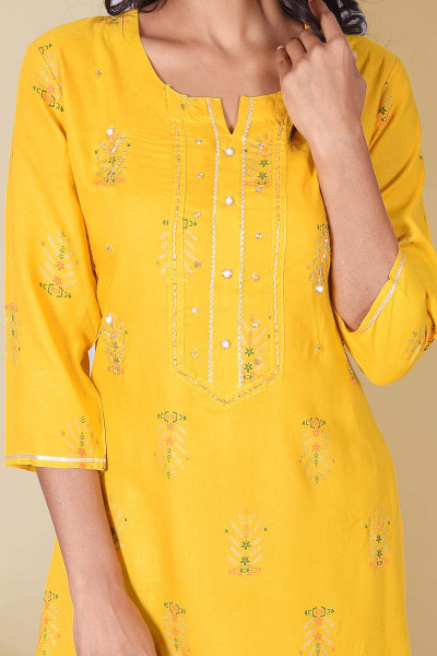 Women Cotton Rayon Straight Round Neck Kurta Palazzo Set