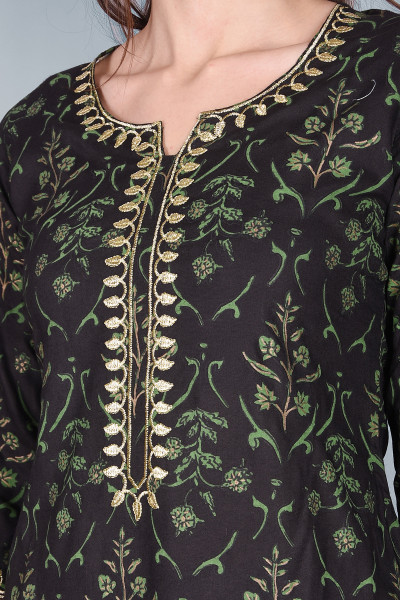 Women Cotton Rayon Straight Round Neck Kurta Pant Set