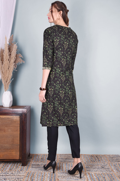 Women Cotton Rayon Straight Round Neck Kurta Pant Set