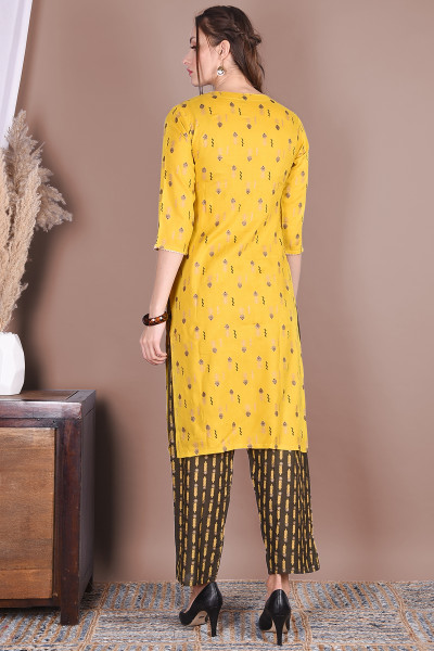 Women Cotton Rayon Straight Round Neck Kurta Pant Set