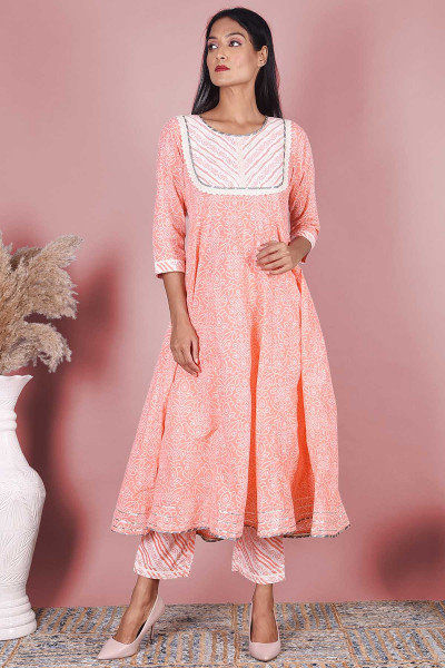 Women Pure Cotton A-line Round Neck Kurta Palazzo DupattaSet