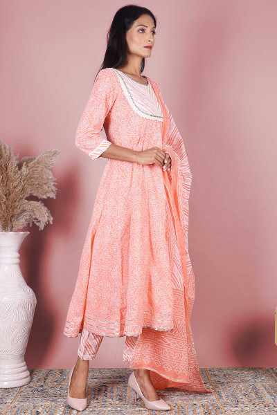 Women Pure Cotton A-line Round Neck Kurta Palazzo DupattaSet