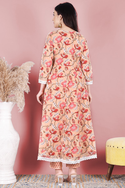 Women Pure Cotton A-line Round Neck Kurta Palazzo DupattaSet