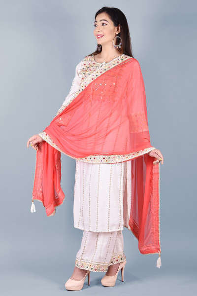 Women Cotton Rayon Straight Round Neck Kurta Palazzo DupattaSet