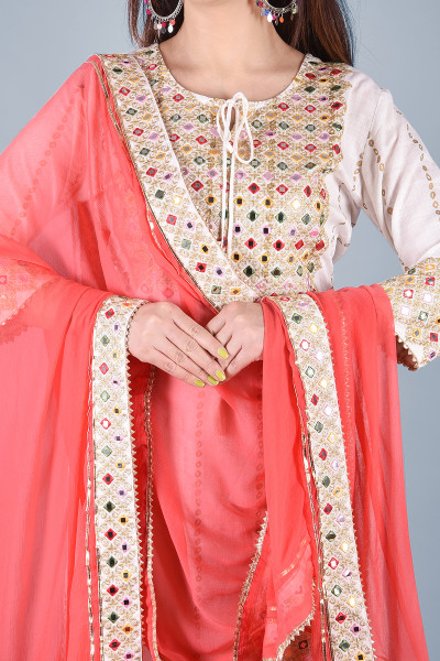 Women Cotton Rayon Straight Round Neck Kurta Palazzo DupattaSet